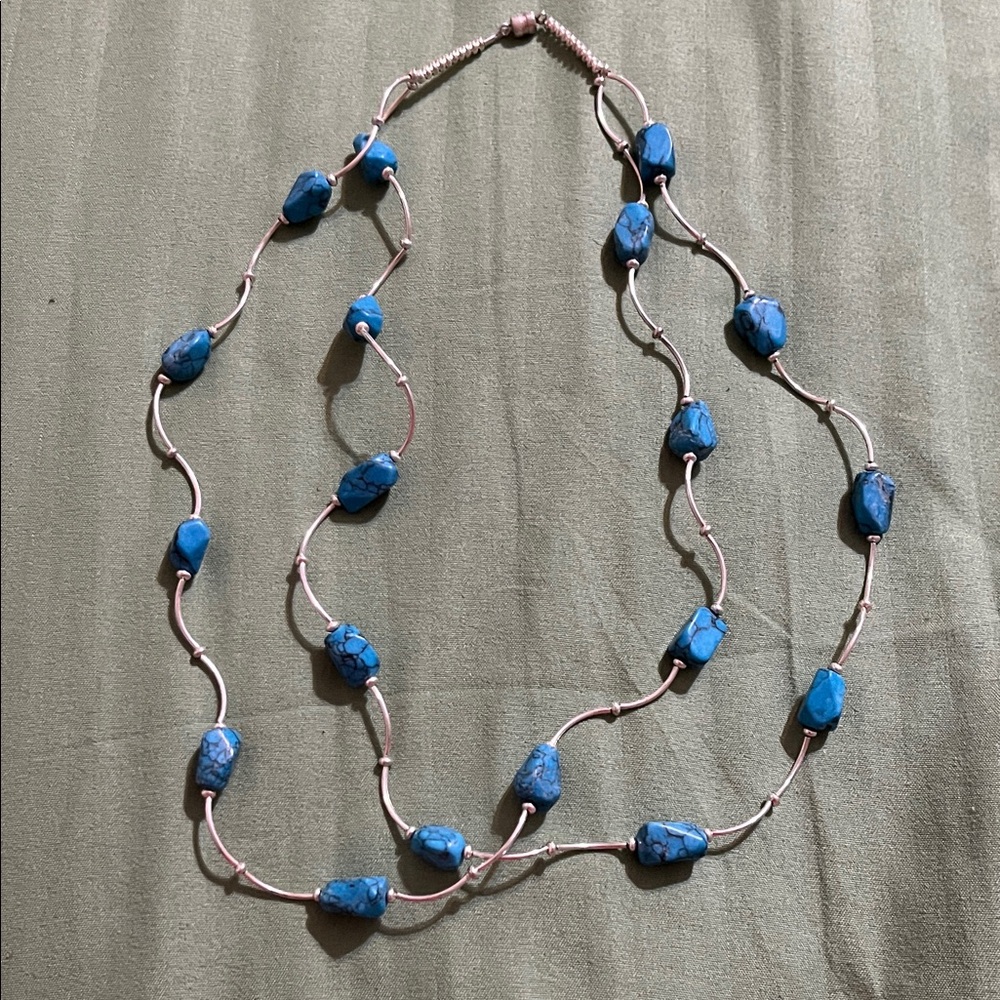 Turquoise Beaded Necklace with Silver Chain